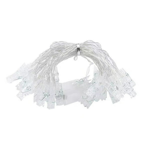 LED Photo String Lights, Plastic Clothespins For Photos, Decorative Mini Clear Clips, Battery Operated With Warm White Light For Holiday Cards (20 Leds)