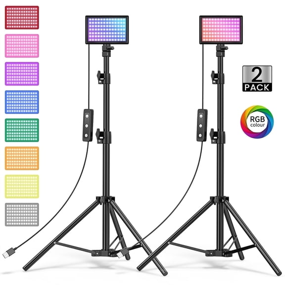 Cshidworld LED Video Light Kit 2 Pack Dimmable Remote Control Photography Lights with Tripods 10 Brightness Levels and 9 Color Filters USB Powered for YouTube TikTok