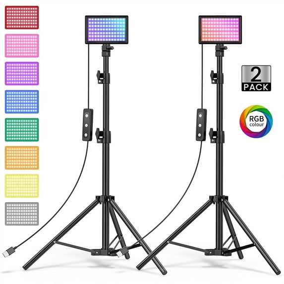 LED Photo Video Light kit, 2Pcs Remote Control Dimmable USB LED Continuous Light Photography Light with Tripods, 10 Brightness Level and 9 Color Filters for Photo Studios, YouTube, TikTok