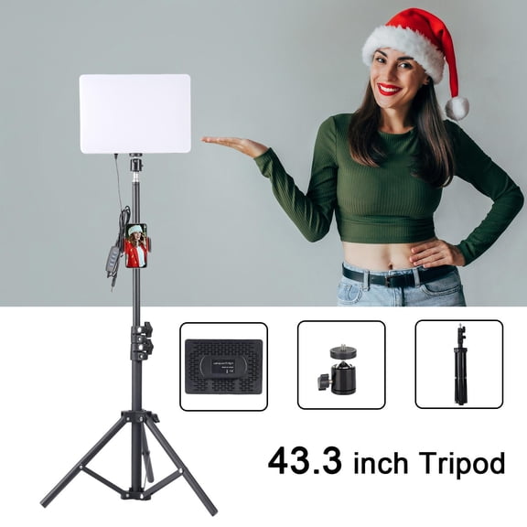 LED Photographic Light Kit, 10" Square Fill Light, Dimmable 3-Color Temperature, USB-Powered, with 43.3" Tripod, Phone Clip, Lamp Shade, for Studio, Photography, Live
