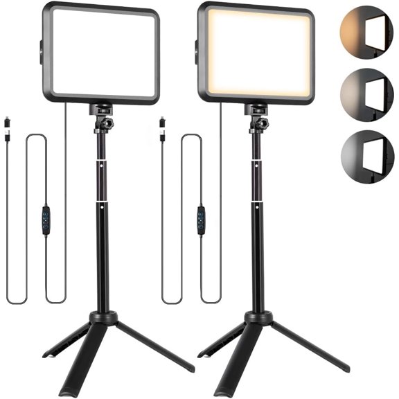 LED Photography Lighting Kit, 2-Pack 8" Portable Video Light with Adjustable Tripod Stand, 2800K-6500K Dimmable Softlight Studio Light for Zoom, Streaming, YouTube