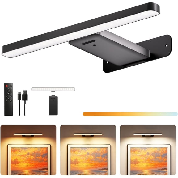 LED Picture Light, 10000mAh Rechargeable Detachable , 400LM Wall Light with 3 Color Temps & Remote Timer,  Art Light for Paintings Frame Gallery