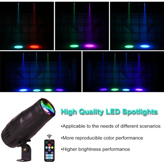 LED Pinspot Light 2 Pack,Stage Spotlight Mini 15W RGBW Disco Ball Spot Lights 4 in 1 Stage Lighting Mirror Ball Light with Remote Control for DJ Disco Party Bar Club Wedding (Spotlight)