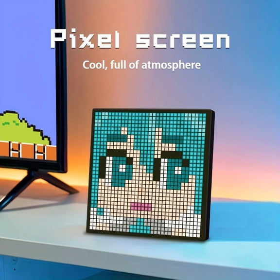 LED Pixel Display, 32X32 Programmable Pixel Art Screen, APP Control Supported. Supports creative animations, custom texts and digital clock. Great desktop & wall decor for gaming rooms.