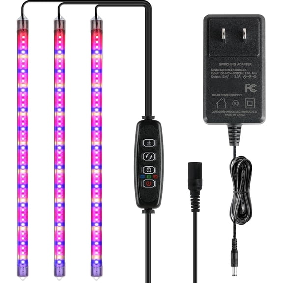 LED Plant Grow Light Strips Full Spectrum with 3 Timing Modes, 10 Dimmable Levels 48 LEDs Per Tubes, Sunlike Grow Lamp for Hydroponics Succulent