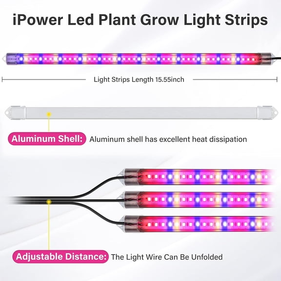 LED Plant Grow Light Strips Full Spectrum with 3 Timing Modes, 10 Dimmable Levels 48 LEDs Per Tubes, Sunlike Grow Lamp for Hydroponics Succulent
