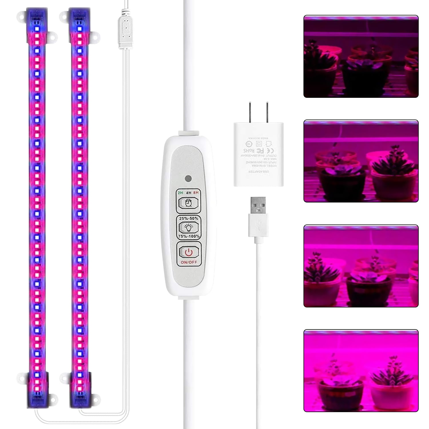 LED Plant Grow Light Strips, Spectrum Plant Grow Lights with Auto Timer, 48 LEDs /4 Dimmable Levels, Sunlike Grow Lamp for Seedlings Hydroponics and Indoor Plants