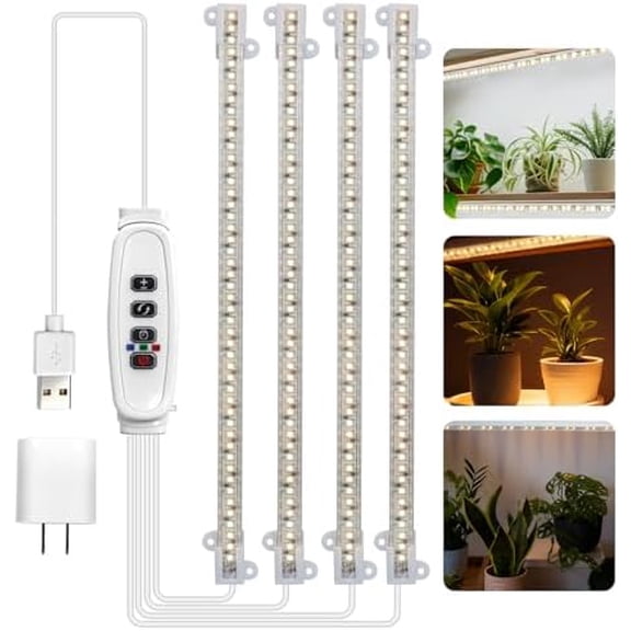 LED Plant Growing lamp,3000K/6000K Full Spectrum Grow Light Strips for Indoor Plants with 3/9/12H Timer & 10 Dimmable Levels,Led Plant Lights for Green House Hydroponics Succulent (4 Bars)