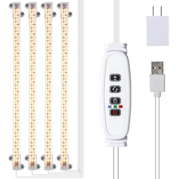 LED Plant Growing lamp, 3500K Full Spectrum Grow Light Strips for Indoor Plants with 3/9/12H Timer & 10 Dimmable Levels, Led Growth Light for Green House Hydroponics Succulent 13In 4Head