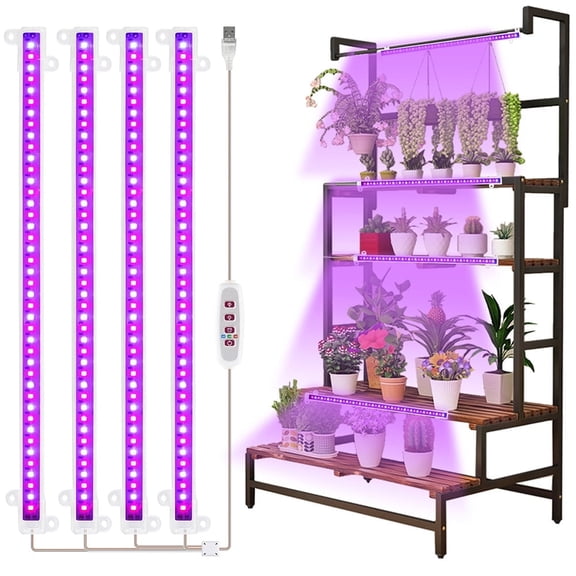 LED Plant Growing lamp, Red Blue Full Spectrum 42-288 LEDs Grow Light Strips for Indoor Plants with 8/12/16H Timer & 5 Dimmable Levels, USB Plug-in Led Growth Light for Shelves Hydroponics Succulent