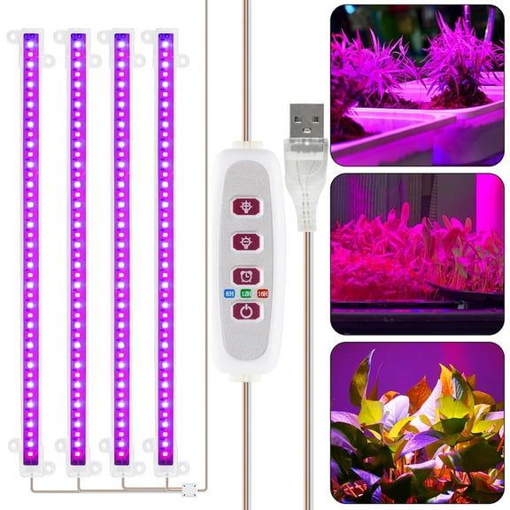 LED Plant Growing lamp, Red Blue Full Spectrum 42-288 LEDs Grow Light Strips for Indoor Plants with 8/12/16H Timer & 5 Dimmable Levels, USB Plug-in Led Growth Light for Shelves Hydroponics Succulent