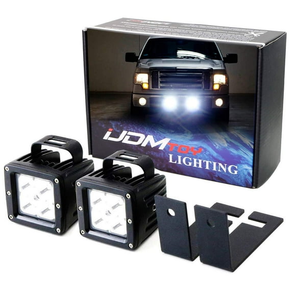 LED Pod Light Fog Lamp Kit For 2009-14 Ford F150, Includes (2) 20W High Power LED Cubes, Center Lower Grille Location Mounting Brackets & On/Off Switch Wiring Kit