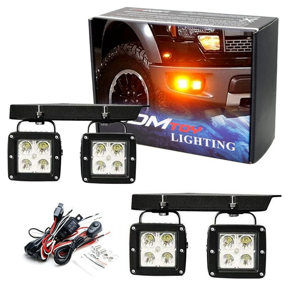 LED Pod Light Fog Lamp Kit For 2010-14 Ford SVT Raptor, Includes (4) 20W Amber High Power LED Cubes, Foglight Location Mounting Brackets & On/Off Switch Wiring Kit