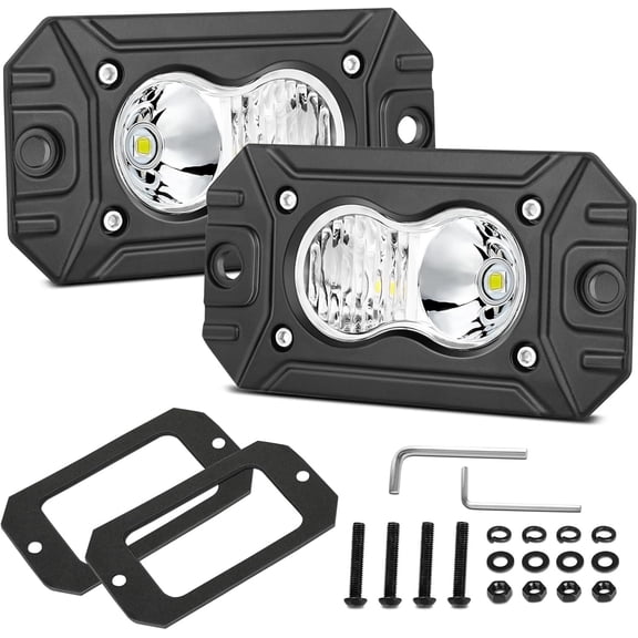LED Pod Lights Flush Mount, 2 count 4 Inch Off Road Driving Lights Flush LED Light Bar Combo Backup Work Light Bumper Cube Light for Pickup UTV ATV Boat 4x4