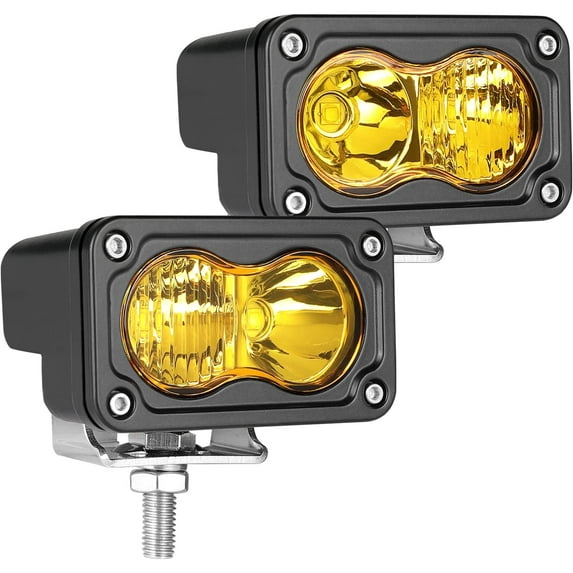 LED Pods Amber, 2Pcs 40W 3 Inch Driving Light Pod Yellow Off Road Bumper Lights Super Bright LED Work Light Cube Waterproof Combo Fog Light for Truck ATV UTV SUV Motorcycle Boat