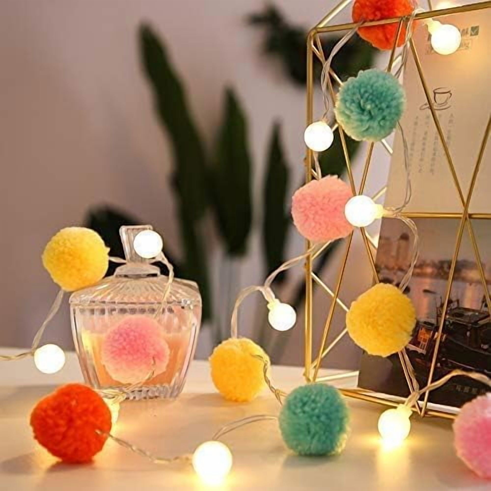 LED Cute Fairy Pompom String Lights - 20 Touchable Pom Poms, 21FT Ultra-Soft Battery Operated Fairy Lights, 5 Colors Decor for Home Bedroom Kids Playhouse Holiday Christmas