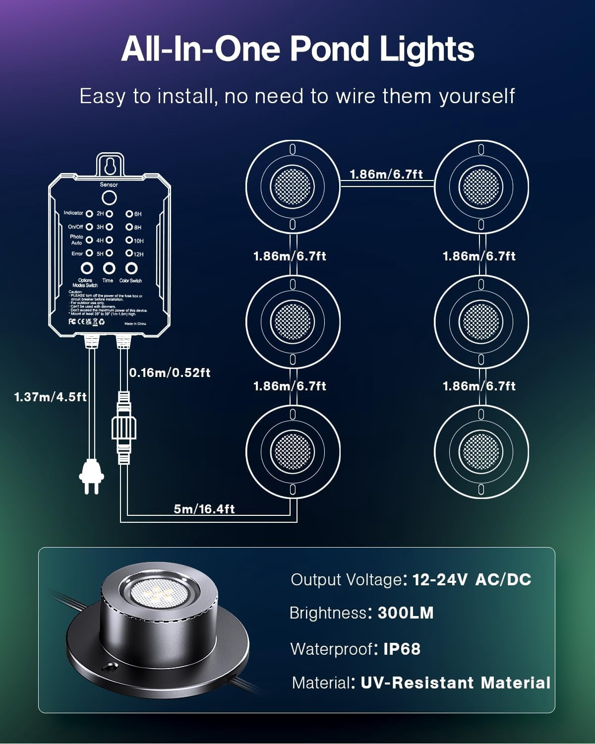 LED Pond Lights, RGBWW Underwater Fountain Light with 12V Timer ...
