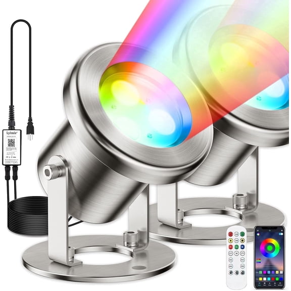 LED Pond Lights, Underwater Pond Light with APP Control, 6W Stainless Steel Dimmable RGB Underwater Pool Light with 12V Transformer, IP68 Waterproof Outdoor Underwater Lights for Pond Waterfall