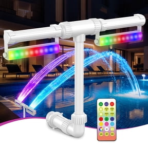LED Pool Fountain with Dual Lights, Rechargeable 18650 Battery, Return Jet Pool Waterfall for Above Ground & Inground Pools, Adjustable Pressure Sprayer with Remote Control, RGB Color Changing