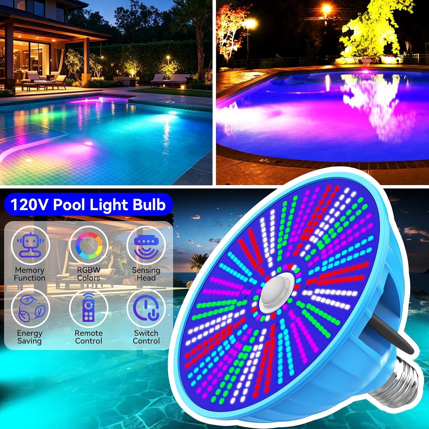 LED Pool Light Bulb 80W 120V Pool Lights for Inground Pool RGBW Color ...