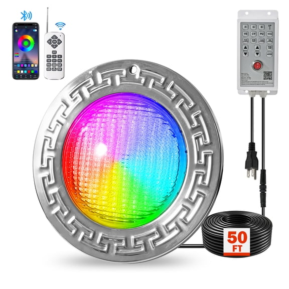 LED Pool Lights for Inground Pool 304 Stainless Steel Color Changing with Remote and APP Control for Wet Niche Underwater Swimming Pool Lights(10inch 60W 50FT)