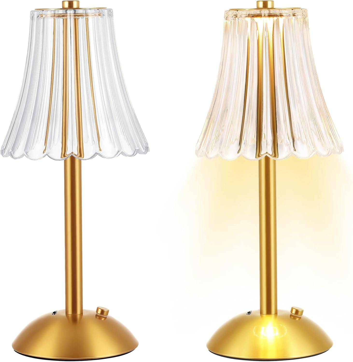 LED Portable Cordless Gold Table Lamp Touch Battery Operated Rechargeable Desk Lamp 3 Color Dimmable for Bedroom Living Room Dining