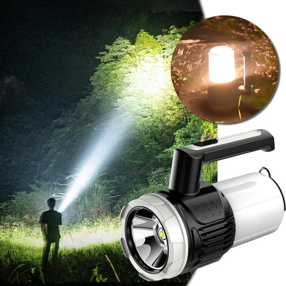 LED Portable Searchlight | Super Bright Rechargeable Flashlight | XPG+2835 Warm & White Light | Electrodeless Dimming | Type-C Charging | ABS Body | Outdoor Camping & Emergency Use | 2x18650 Battery