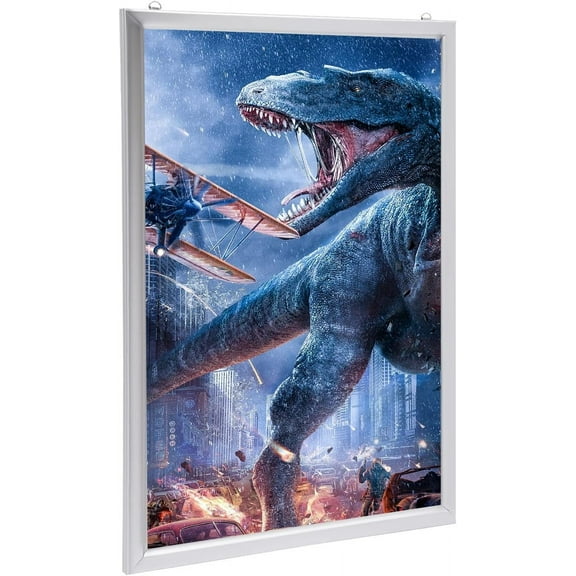 LED Poster Frame, 18" x 24" LED Backlit Poster Photo Frame Movie Poster Aluminum Alloy Advertisement Signage Light Sign, Wall Mounting, Frame for Movie Poster Advertising Display (Silver, 24" x 36")