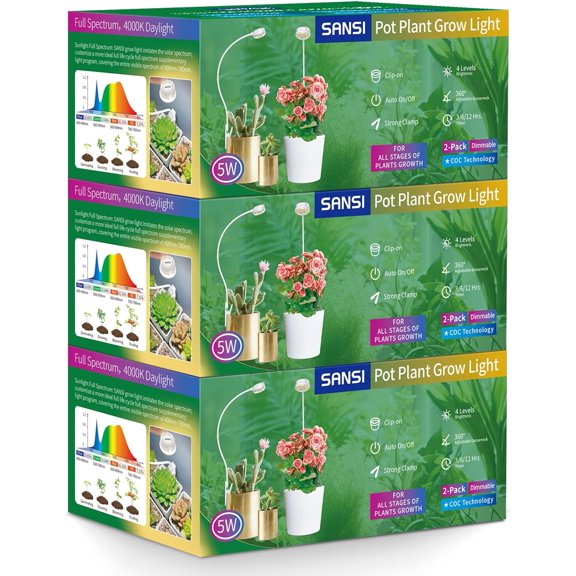 LED Pot Clip Plant Light Full Spectrum 4-Level Dimmable Auto Timer 3 6 12 Hours 5V 6-Pack