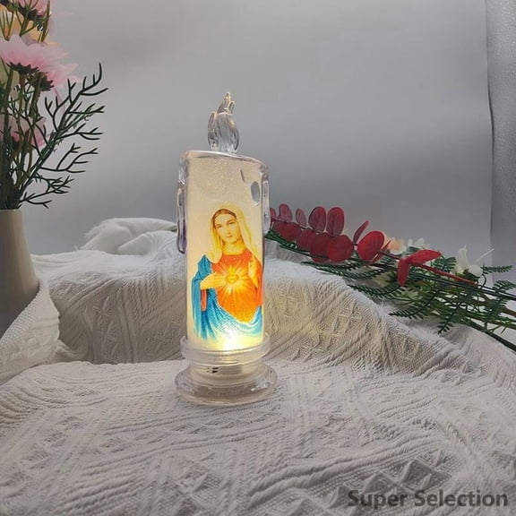 LED Prayer Candle, Flameless Battery Operated Decorative Candle With Icon Design, Safe Light For Home, Church, Altar, Christmas, Gift