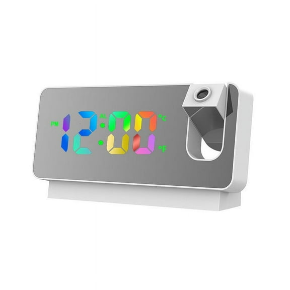 LED Projection Alarm Clock with 7.3" Mirror Display | 180° Adjustable Ceiling/Wall Projection | Dual Alarms, Temperature & Humidity Display | USB Charging Port | Silent Operations | 9.8-16ft Range
