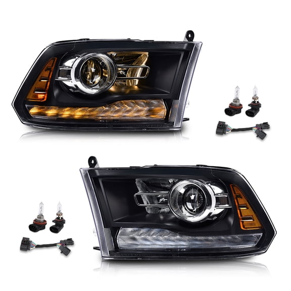 LED Projector Headlights Assembly Fit 2009-2012 Dodge Ram 1500 2500 3500,Front Headlamps Left& Right,Headlight Clear Lens Black Housing Amber Reflector,faros