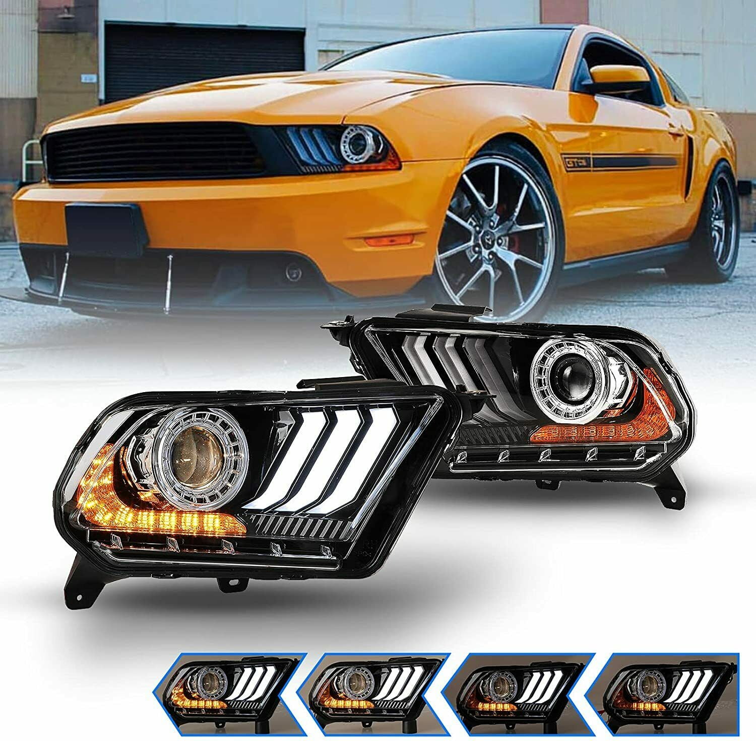 LED Projector Headlights for 2010 2011 2012 Ford Mustang, Sequential