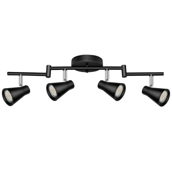 LED Ceiling Light with 4-Way Rotatable Spot Lights - Flexible Black Ceiling Lights for Bedroom and Living Room, Protective Bulb Trims (GU10 Bulbs Not Included)