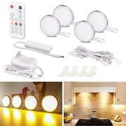 Dimmable LED Puck Lights 4 Pack with Remote, 700lm Under Cabinet Lighting, 2700K Warm White, Timer