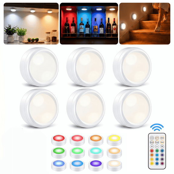 LED Night Light, 6 Pack Battery Operated Wireless 13 Color Night Light for Bedroom Kitchen Closet