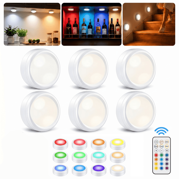 LED Night Light, 6 Pack Battery Operated Wireless 13 Color Night Light for Bedroom Kitchen Closet