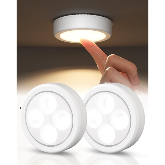 LED Puck Lights, Recharable Battery Touch Light, 2.5'' Mini Tap Lights, Wireless Closet Light, Under Cabinet Lighting, 3 Color Temps, Stick On Lights Kitchen,Closet,Pantry(2 Pack)