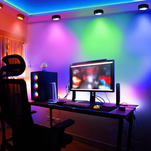 LED Puck Lights with Remote, 7 Colors Under Cabinet Lighting Wireless, Battery Operated RGB Dimmable Push Lights for Closet, Kitchen, Under Counter, Bar Display Shelf (1 Pack)
