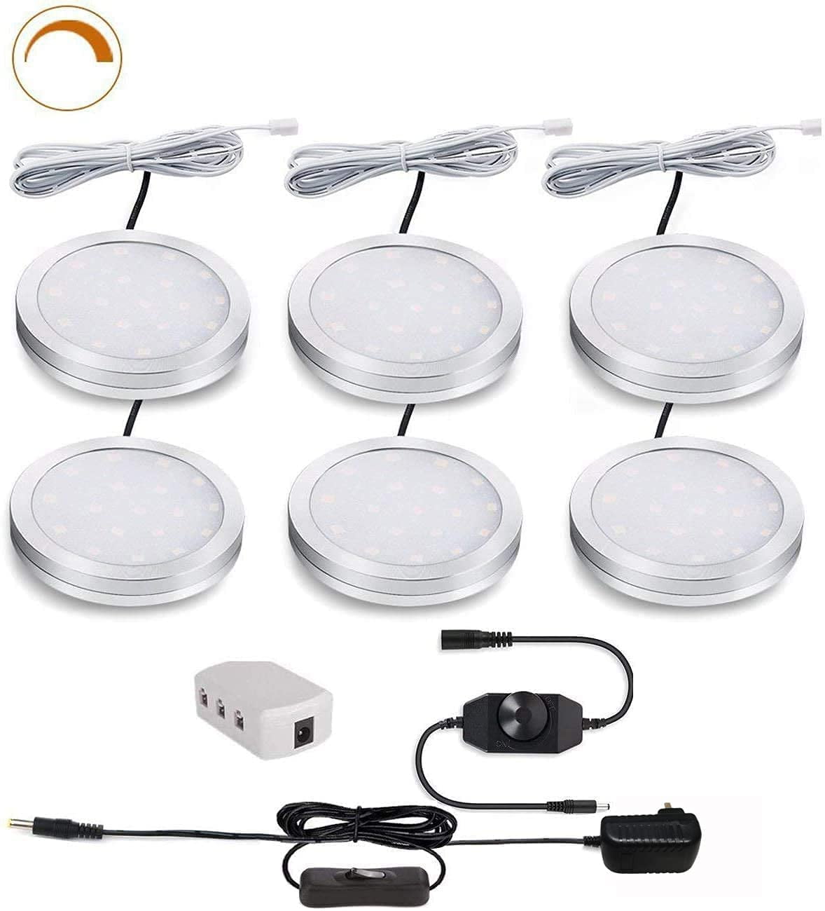 LED Puck Lights, Set of 6, White Dimmable Under Cabinet Lighting, Led Under Counter Lighting for Kitchen Closet, Bookcase, Shelf, All Accessories Included (6Pack, White)