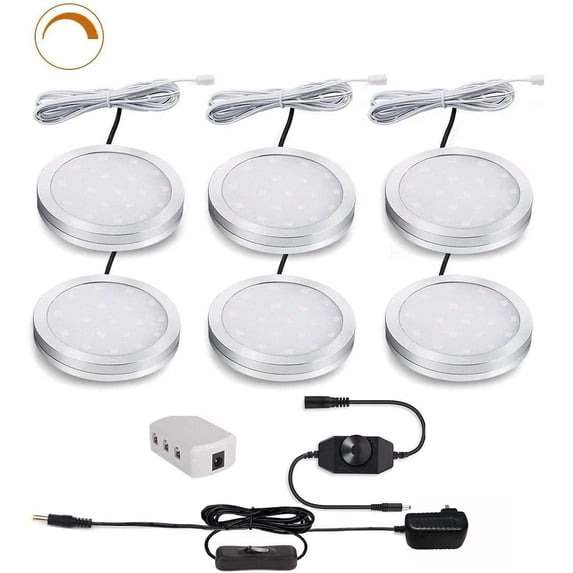 LED Puck Lights, Set of 6, White Dimmable Under Cabinet Lighting, Led Under Counter Lighting for Kitchen Closet, Bookcase, Shelf, All Accessories Included (6Pack, White)