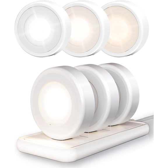 LED Puck Lights with Station, Rechargeable Stick Tap Lights, Closet Light, 3 Color Temps, Under Cabinet Lights, 2.5'' Mini Light for Kitchen,Pantry,Shelves(6 Pack)