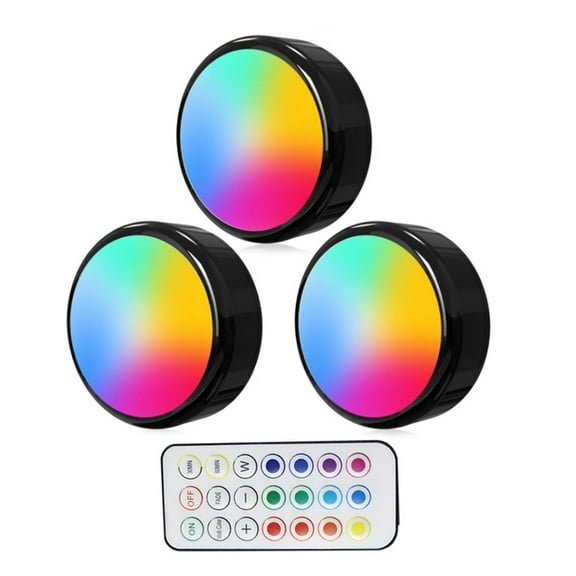 LED Puck Night Lights Remote Control Dimmable Under Cabinet Light Touches Sensor Decorative Night Lamp Easy to Install