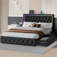 thumbnail image 1 of LED Queen Bed Frame with Headboard and Storage,Bed Frame Queen Size with 4 Storage Drawers and LED Lights,Velvet Upholstered Queen Size Bed with Charging Station,No Box Spring Needed,Black, 1 of 9