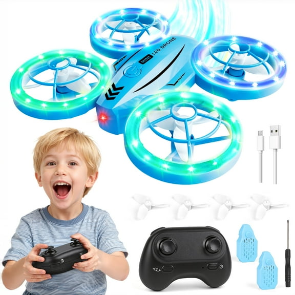 Hot Bee Mini LED RC Drone with One-Key Takeoff & Smart Hovering, Colorful Light-Up Beginner Flying Toy, Indoor Outdoor Mini Drone Gift for Boys & Girls