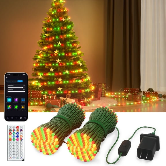 98.4 Ft Smart Christmas Tree Fairy Lights 300 LED, RGB IC Color Changing Holiday String Lights, APP & Remote Control, with 84 Scenes, Music Mode, Work with Alexa & Google Home, Indoor Halloween Decor