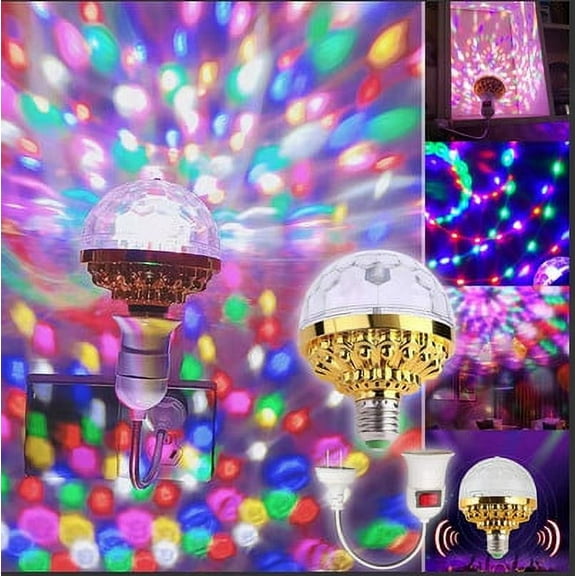 LED RGB Colorful Rotating Magic Ball Light Bulb, 6 Bead Golden Small Stage Easter Lights, US/UK Plug Disco KTV Party Light, Home Decor Color Changing LED Stage Light for Living Room, 5*4in, Colorful