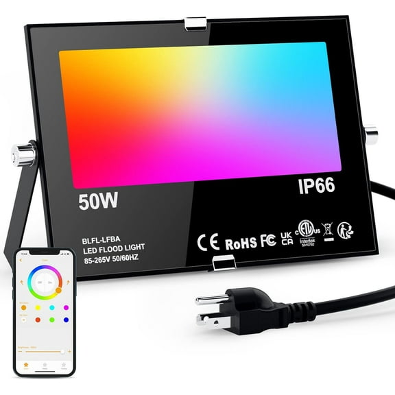 LED RGB Flood Light Outdoor 500W Equivalent, Smart Color Change & Daylight 5700K Landscape Lighting, IP66 Waterproof Patio Lights via App Control, Indoor Ambient Lighting, Uplighting for Yard Pathway