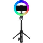 onn LED RGB Ring Light with Tripod Stand, Adjustable Height, Phone Holder & Bluetooth Remote for Selfies, TikTok, YouTube, Zoom, and Makeup