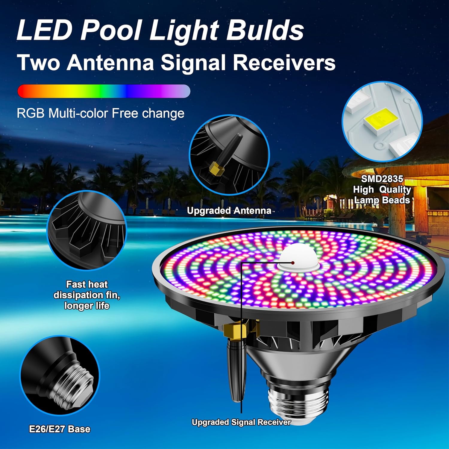 LED RGBW Pool Light Bulb for Inground Pools – 90W Inground Swimming ...